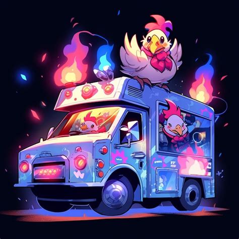 Premium Photo | A cartoon drawing of a chicken bus with a chicken on the top