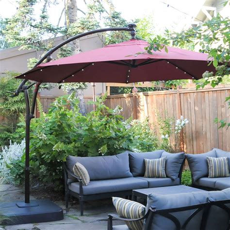 11 Foot Offset Patio Umbrella With Solar Lights - Patio Furniture