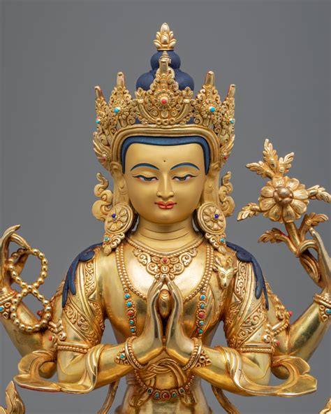 Statue Of Chenrezig | 24-Karat Gold Gilded Buddhist Deity Figurine For