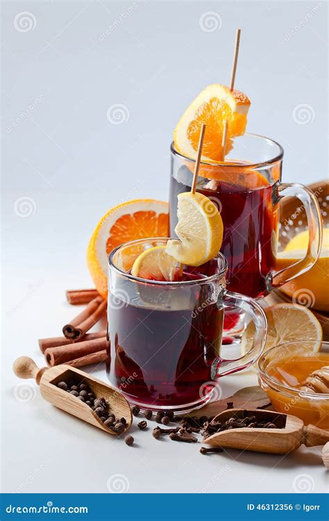 Mulled wine with spices stock photo. Image of lemon, cinnamon - 46312356