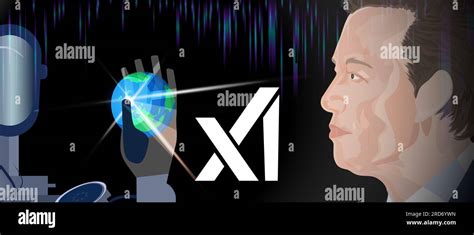 2023 Elon Musk portrait, robot and xAI inscription Stock Photo - Alamy