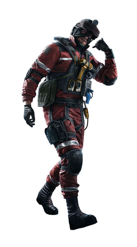 a man dressed in red and black is standing with his hand on his hip while wearing safety gear