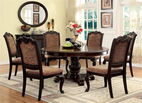 Bellagio Brown Cherry Round Pedestal Dining Room Set from Furniture of America (CM3319RT-TABLE ...