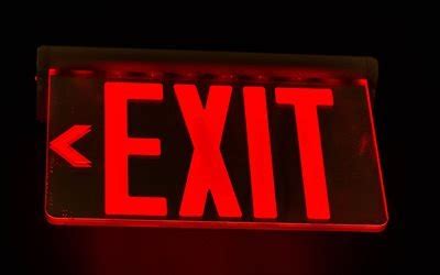 Download wallpapers Red Exit sign, black background, exit, neon red sign, glowing Exit sign for ...