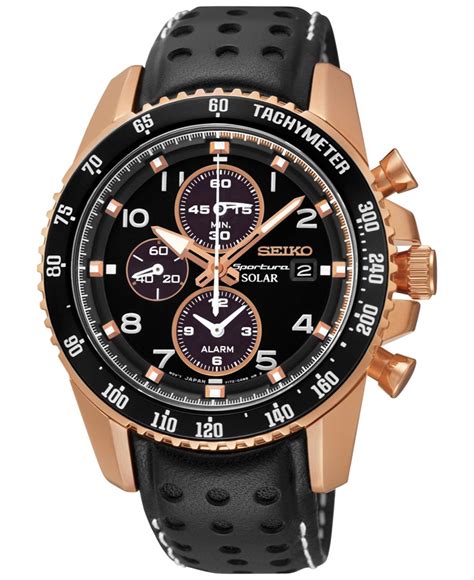 Lyst - Seiko Men's Solar Chronograph Black Leather Strap Watch 41mm Ssc274 in Black for Men