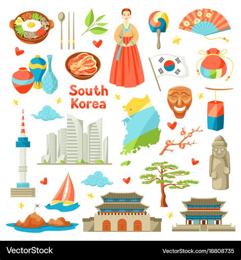 South korea icons set korean traditional symbols Vector Image