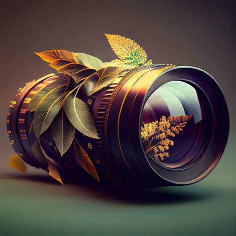 Camera lens with leaves. Nature and photography concept. 3D Rendering, Image 23174833 Stock ...