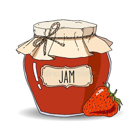 Hand Drawn Strawberry Jam Jar Stock Vector - Illustration of drawing, fashioned: 114434173 ...