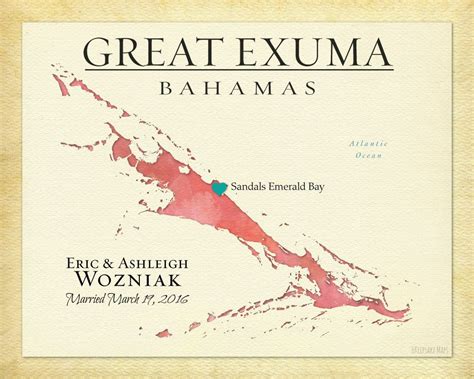 Great Exuma Bahamas Map Print Personalized Wedding Gift Map | Etsy ...