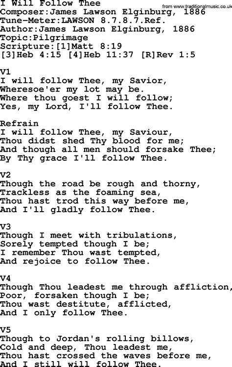 Adventist Hymn: I Will Follow Thee - Christian Song lyrics, with PDF