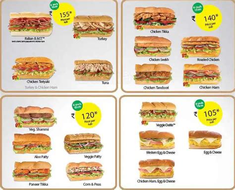 subway menu prices