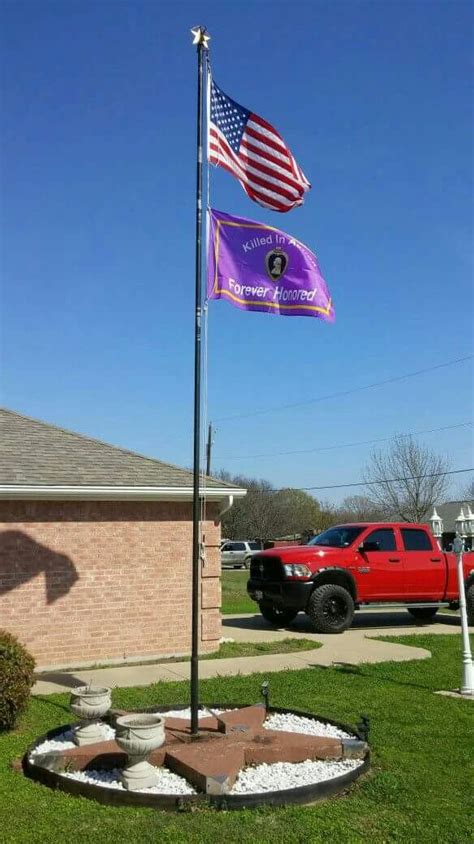 Our memorial flag pole | Flag pole landscaping, Front yard flag pole ...