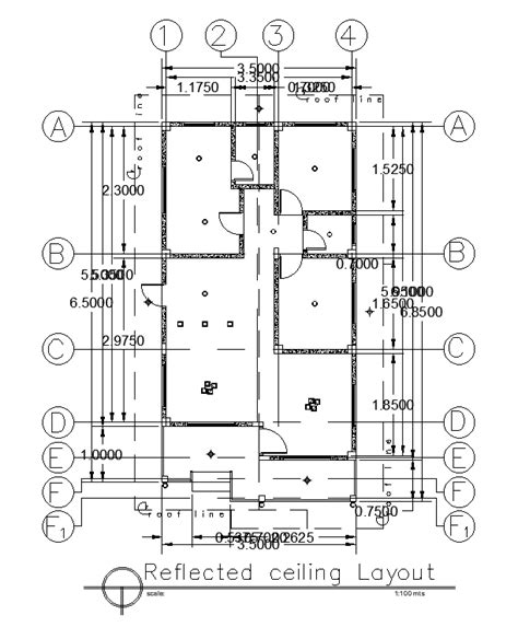 Reflected ceiling layout of 7x13m residential house plan is given in this AutoCAD drawing model ...