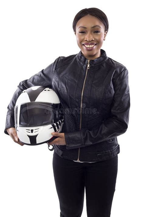 Black Female Racer or Biker or Stunt Woman Holding a Helmet Stock Image ...