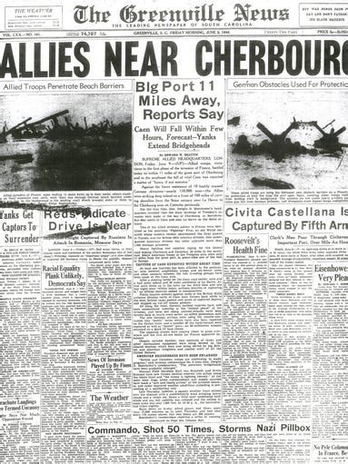 The Greenville News front pages: June 6-11, 1944