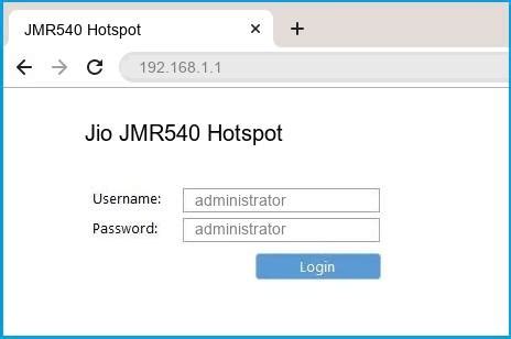 Jio JMR540 Hotspot Router Login and Password