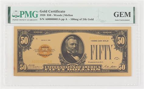 1928 $50 Fifty Dollars Commemorative Gold Certificate (PMG Gem Uncirculated) | Pristine Auction