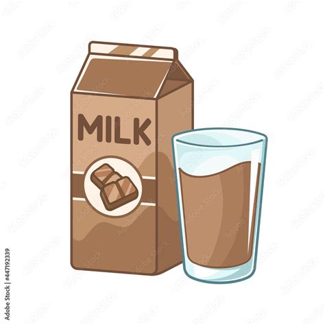 Tall glass of chocolate milk and milk carton box clipart. Cute simple ...