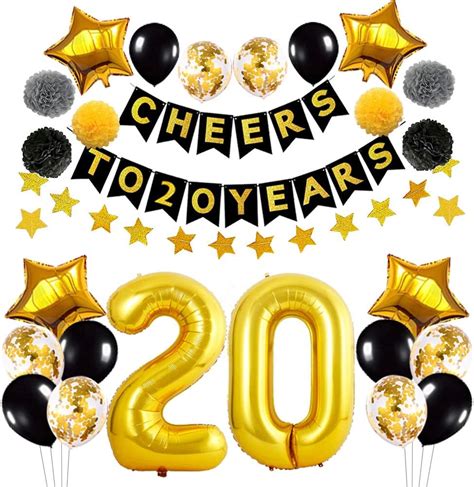 Amazon.com: Succris 20th Birthday Decorations Balloons，20th Anniversary Party Decorations,Black ...