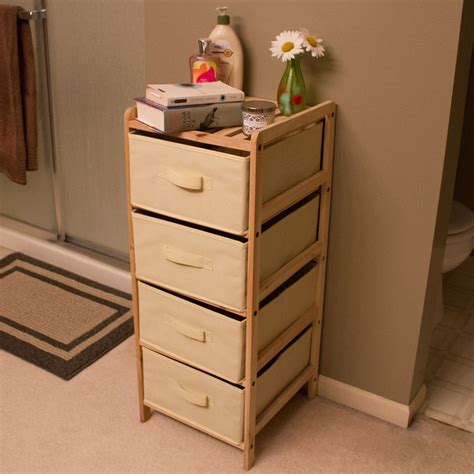 Organization Drawers with Natural Wood Shelf and Four Fabric Storage Bins- Lightweight and ...