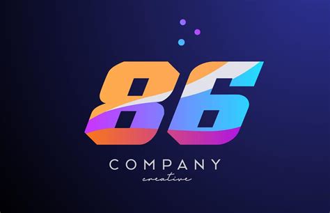 colored number 86 logo icon with dots. Yellow blue pink template design for a company and ...