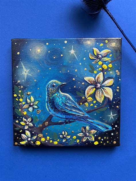 Original Art Starry Night Bird Art Bird Wall Art Print Bedroom Decor ...