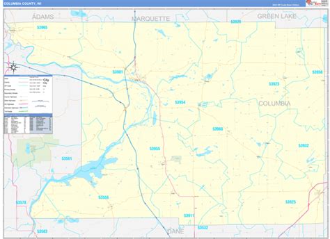 Columbia County, WI Zip Code Wall Map Basic Style by MarketMAPS - MapSales