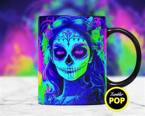 Glowing Neon Skull Girl Mug Design Sublimation Designs - Etsy