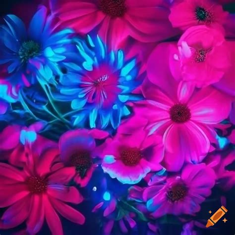 Neon pink and electric blue textured flowers on Craiyon