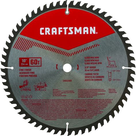 CRAFTSMAN 10-in 60-Tooth Carbide Miter/Table Saw Blade in the Circular Saw Blades department at ...