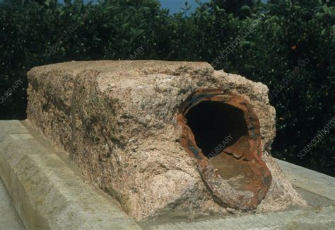 Roman water pipe encased in its original cement - Stock Image - V255/0011 - Science Photo Library