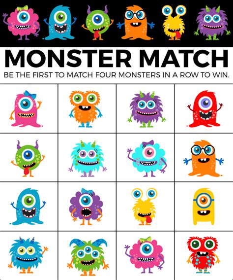 Free Printable Monster Match Halloween Bingo Cards | Halloween preschool, Halloween bingo cards ...