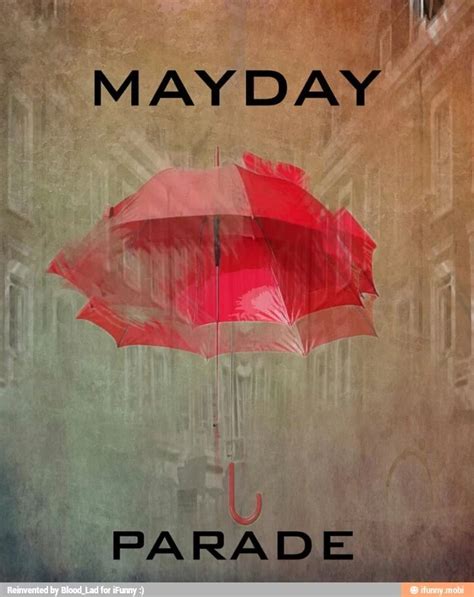 a red umbrella with the words mayday on it