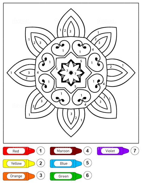 Simple Flower Mandala for Kids Color by Number Coloring Page - Free ...