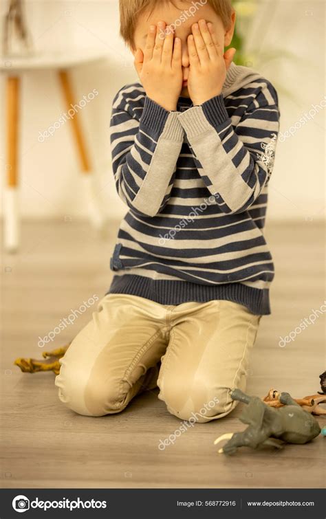 Little Toddler Child Boy Pee His Pants While Playing Toys Stock Photo ...