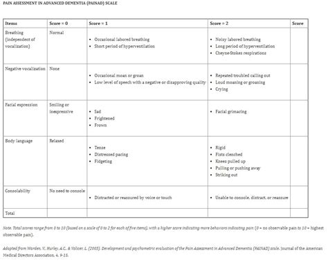 The Highly Accurate PAINAD Scale: Pain Assessment In Advanced Dementia ...