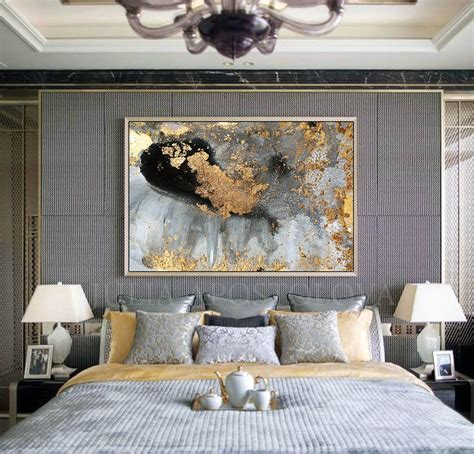 Grey Gold Black & Gold Leaf Large Luxury Wall Art Canvas Print of Original Watercolor Abstract ...