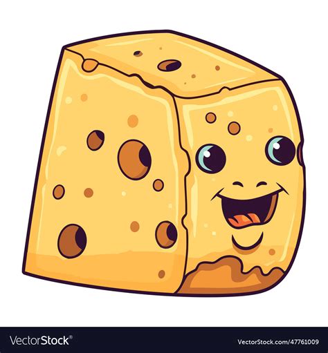 Funny cartoon cheese slice on white background Vector Image