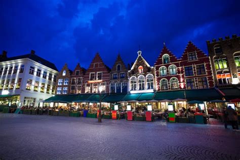 Grote Markt Square with Market at Night in Bruges Stock Photo - Image of medieval, market: 60536526