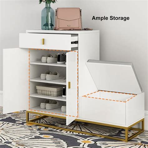 Free Shipping on White Shoe Storage Bench 4 Shelves PU Leather Upholstered Shoe with Drawers ...