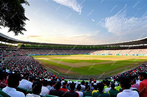 Premium Photo | A picturesque cricket stadium with a lush green field ...