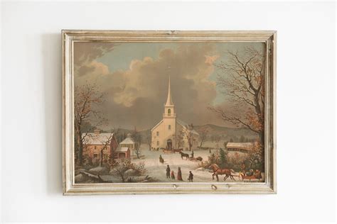 Winter Church Scene Christmas Church Landscape Scene Winter Landscape Vintage Christmas Painting ...