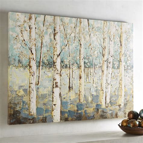 A grove of budding birch trees seems to signal the promise of sunnier days ahead. Hand-painted ...