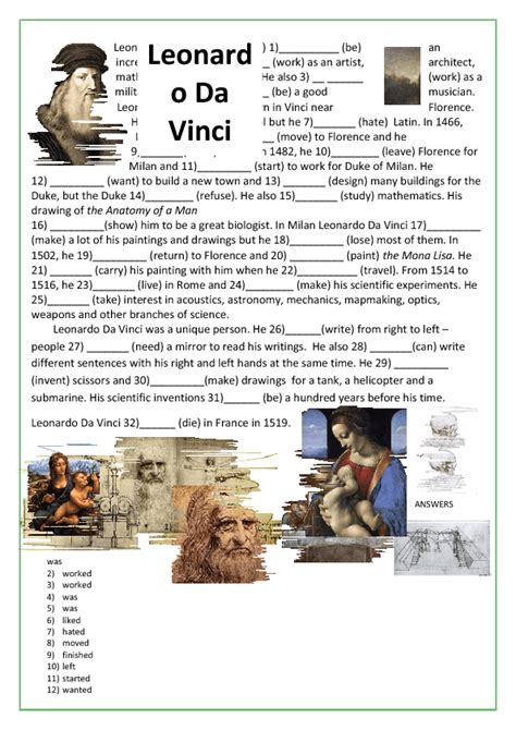 Grammar Worksheet: Leonardo da Vinci