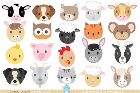 Farm Animal Faces Clipart (137023) | Characters | Design Bundles in ...