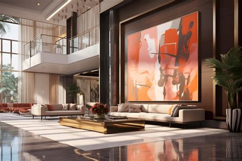 Premium AI Image | Hotel Lobby with a Contemporary Art Gallery