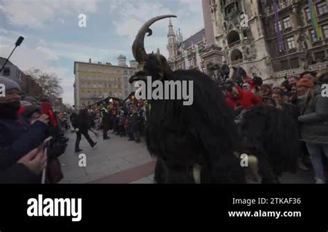 December 11, 2022. Munich. Germany. Marienplatz. Krampuslauf uber den Munchner Christkindlmarkt ...