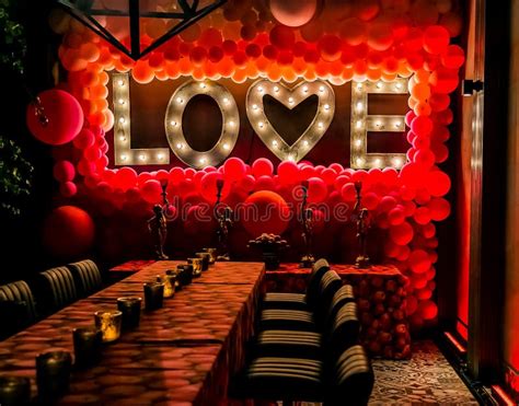 Romantic Themed Interior Decor at Restaurant for Valentine`s Day Stock ...