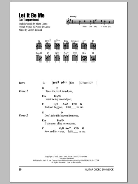 Let It Be Me (Je T'appartiens) - Guitar Chords/Lyrics | zZounds