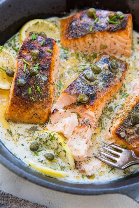 Crispy Skillet Salmon with Lemon Caper Dill Sauce - The Roasted Root